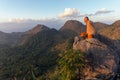 Buddhist master monk meditating in mountains Royalty Free Stock Photo