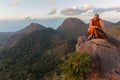 Buddhist master monk meditating in mountains Royalty Free Stock Photo