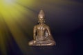 Buddhist meditation. Traditional bronze buddha meditating in ray