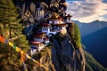 Buddhist Monastery on the cliff in Himalayas, Nepal, Tiger\'s nest Temple Paro valley Bhutan