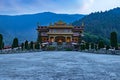 Buddhist monastery at himalayan mountain foothills at evening from unique perspective Royalty Free Stock Photo