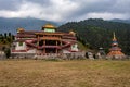 Buddhist monastery at himalayan mountain foothills at evening from unique perspective Royalty Free Stock Photo