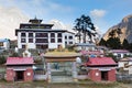 Buddhist monastery morning fog, Tengboche village, Nepal. Royalty Free Stock Photo