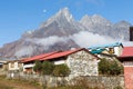 Buddhist monastery morning fog, Tengboche village, Nepal. Royalty Free Stock Photo