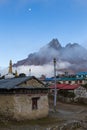 Buddhist monastery morning fog, Tengboche village, Nepal. Royalty Free Stock Photo