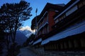 Buddhist monastery in Namche Bazaar village early in morning, Himalayas, Nepal Royalty Free Stock Photo