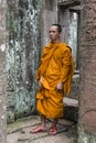Buddhist monk in Bayon temple, Cambodia
