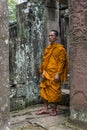 Buddhist monk in Bayon temple, Cambodia