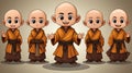 Buddhist monk cartoon character in different poses. Vector illustration Royalty Free Stock Photo