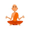 Buddhist monk cartoon character sitting in meditation in orange robe vector Illustration on a white background Royalty Free Stock Photo