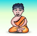 Buddhist Monk cartoon vector illustration, hand-drawn Buddhism R