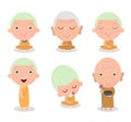 Buddhist Monk Character, Buddhist Monk cartoon, Monk set, Thai monks,Chinese monks, monk sitting peacefully in meditation,Chinese Royalty Free Stock Photo