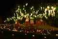 buddhist monk floating hot air balloon in Yeepeng and Loy Krathong festival Royalty Free Stock Photo