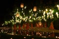 buddhist monk floating hot air balloon in Yeepeng and Loy Krathong festival Royalty Free Stock Photo