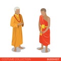 Buddhist monk guru couple isometric vector costume traditional