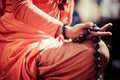 Buddhist monk hand detail, the monk in praying.