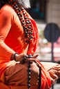 Buddhist monk hand detail, the monk in praying.