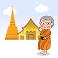 Buddhist monk holding alms bowl in hand