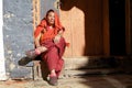 Buddhist monk at the Jakar Dzong, Jakar, Bhutan Royalty Free Stock Photo