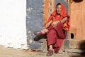 Buddhist monk at the Jakar Dzong, Jakar, Bhutan Royalty Free Stock Photo