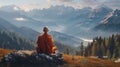 A buddhist monk meditate in the mountains Royalty Free Stock Photo