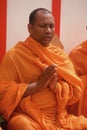 A Buddhist monk meditating