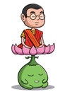 Buddhist monk meditating with lotus creature