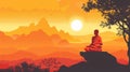 Buddhist monk meditating on mountain at sunrise. Spiritual contemplation. Concept of Buddhism, prayer, zen, spiritual