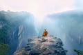 Buddhist monk in meditation at beautiful nature background Royalty Free Stock Photo