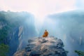 Buddhist monk in meditation at beautiful nature background on high mountain Royalty Free Stock Photo