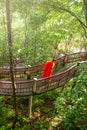 Buddhist monk meditation practices while sweeping the pathway Royalty Free Stock Photo