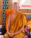 Buddhist monk poses for a photo at buddhist temple from Damnoen Saduak Floating Market Royalty Free Stock Photo