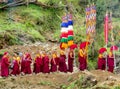 Buddhist monk procession at ceremony of Buddha annivewrsary celebration in Nepal temple Royalty Free Stock Photo