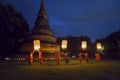 Buddhist monk release traditional lanterns to the Buddha.