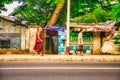 Buddhist monk in robes on street in Yangon