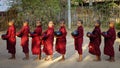 Buddhist monk walking for alms in the morning Royalty Free Stock Photo