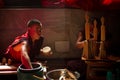 Buddhist Monks of Bhutan make candles in their Bhutan Temple i