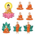 Buddhist Monks and Buddha Illustration Set Royalty Free Stock Photo