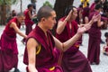 Buddhist monks` debating practice , drastic debating , Tibet