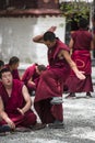Buddhist monks` debating practice Ã¯Â¼Åa monk is clapping , drastic debating , Tibet Royalty Free Stock Photo
