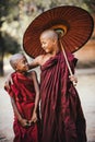Buddhist monks. Friends.Smiling kids. Royalty Free Stock Photo