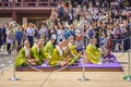 Buddhist monks in the Japanese zojoji temple playing religious songs during Gyoki-daie ceremony.