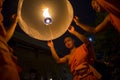 Buddhist Monks Launching Fire Lanterns at Festival Royalty Free Stock Photo
