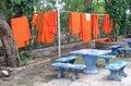 Buddhist monks laundry with orange robes Royalty Free Stock Photo