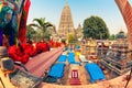 Buddhist monks meditate in front of Mahabodhi Temple Royalty Free Stock Photo