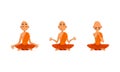 Buddhist Monks in Orange Robes Set, Thai Monks Meditating Cartoon Vector Illustration