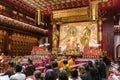 Buddhist monks perform ceremony inside Buddha Tooth Relic Temple Royalty Free Stock Photo