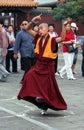 Buddhist monks rehearsing ritual dance for annual holiday presentation at Dazhao Monastery