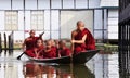 Buddhist monks rowing boats on the lake in Shan, Myanmar