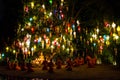 Buddhist monks sit meditating under a Bodhi Tree at the Wat Pan Tao temple November, 2015 in Chiang mai, Thailand Royalty Free Stock Photo